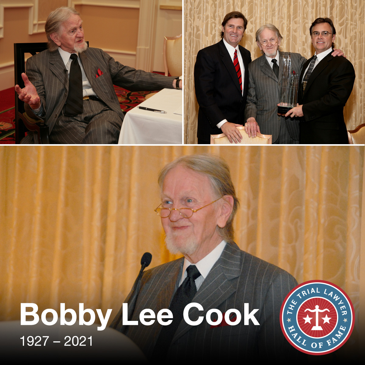 It is with sadness that we announce the passing of Bobby Lee Cook on February 19th at the age of 94. For more than 6 decades, he was one of the most successful &amp; influential defense attorneys in the country. Visit his inductee page for his past interview: bit.ly/2ZHB2e5