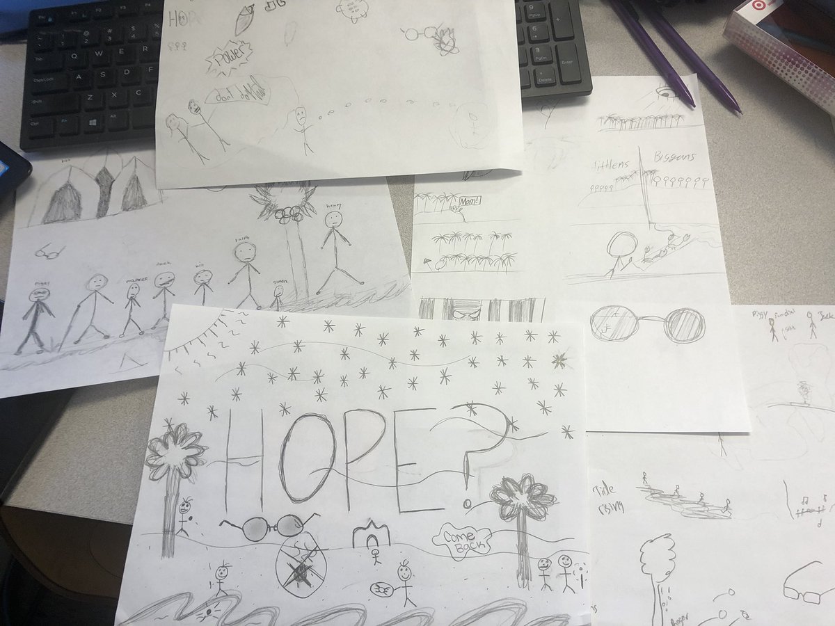 Drawing through chapter 4 of Lord of the Flies. So many repeated symbols and ideas! Doodling is writing bringing the abstract into the concrete.