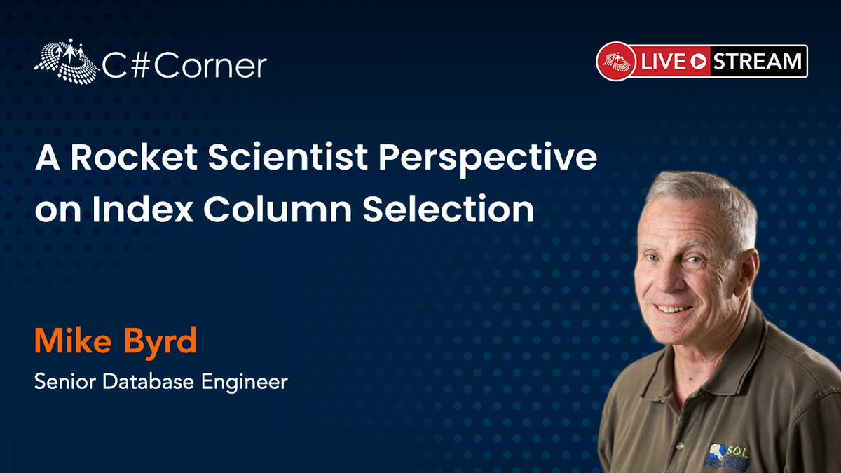 CsharpCorner's tweet image. Did you miss @ByrdNest_TX session on &quot;A Rocket Scientist Perspective on Index Column Selection&quot; at SQL Server Virtual Conference?

You can now watch it here: bit.ly/3oKAQVo 

#SQLServer #AzureSQL #SQLConference #sqldba #sqlserver2019 #sqlfamily #csharpliveshow
