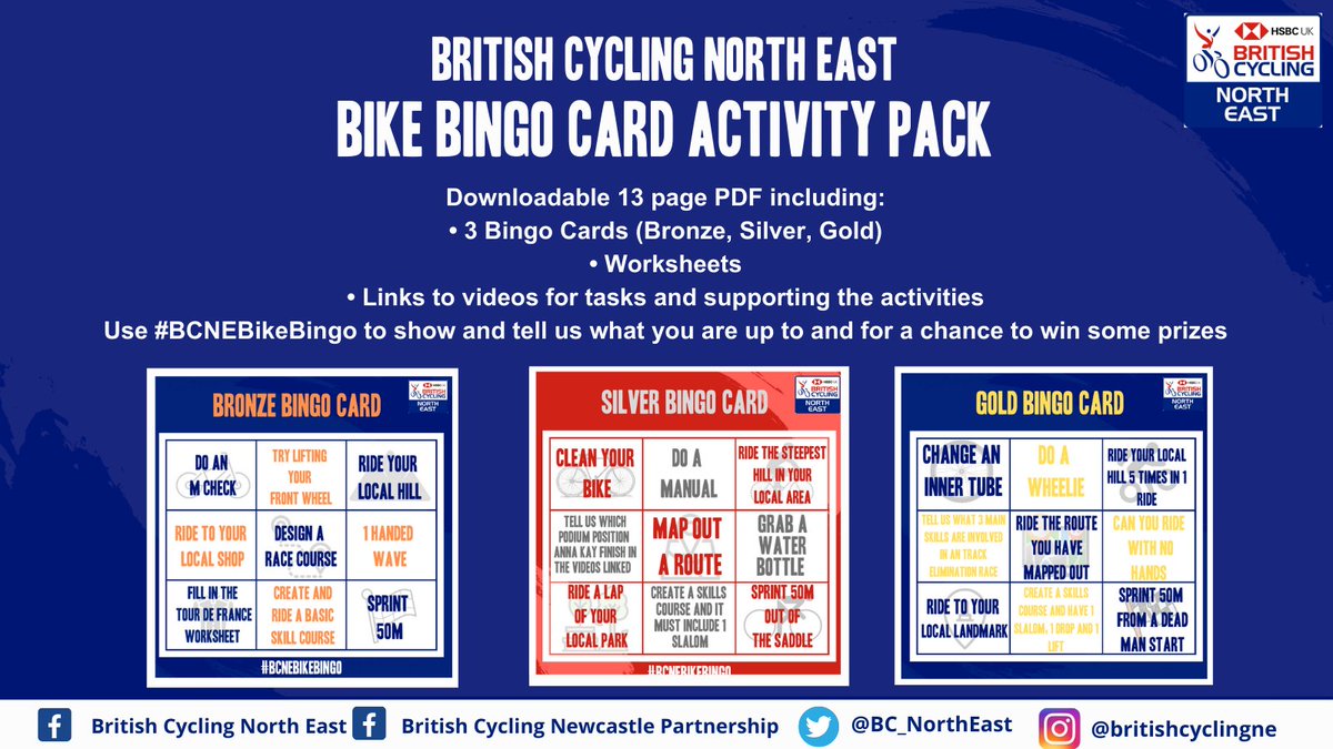 👀Eyes down for a full house! 

Grab your bike &amp; Join in with #BCNEBikeBingo 

Download the cards, ❌ off the activities 🚴, &amp; share your achievements 📸&amp; efforts on Social Media for a chance to win a prize ➡️🔗- we.tl/t-oZNPhjkx4B