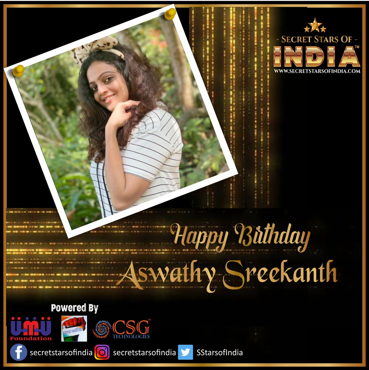 SStarsofIndia's tweet photo. Happy Birthday Aswathy Sreekanth
From Secret Stars of India 

#aswathysreekanth #hbdaswathysreekanth 
#hbdaswathy #happybirthdayaswathysreekanth #happybirthdayaswathy #happybirthday 
#mahendersaluja #secretstarsofindia 
#secretstars #umadeus 
#umadeusfoundation https://t.co/yOWSChe3Bj