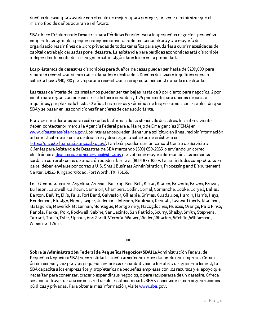 Cityofbmt's tweet photo. Please review the following English and Spanish versions of an SBA news release regarding financial assistance for residents and businesses affected by the winter storm: 
Links provided in release:
https://t.co/l59cPhVtJm
https://t.co/1Vkp4lUgLH https://t.co/Y8XgI6sVD8
