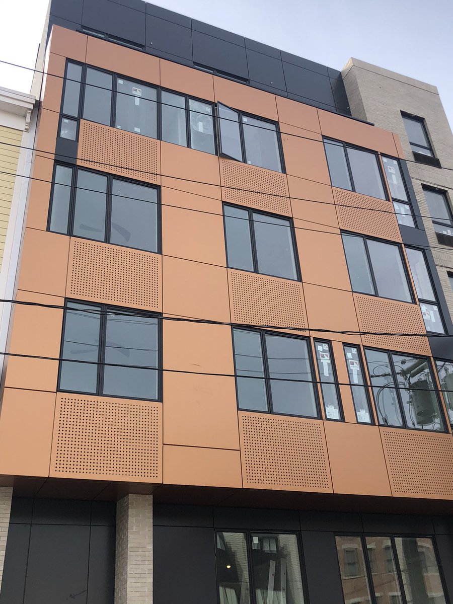 FairfieldMetal's tweet image. 375 5th St. Jersey City, NJ Is now complete. @guptadevelopment Perforated panels #aluminumcompositepanels 
It shows approximately 1,000 sq.ft. of Dusty Charcoal and  Daylily Yellow from @alucobond Architect- GRO Installer- #prataconstruction #metalfabrication