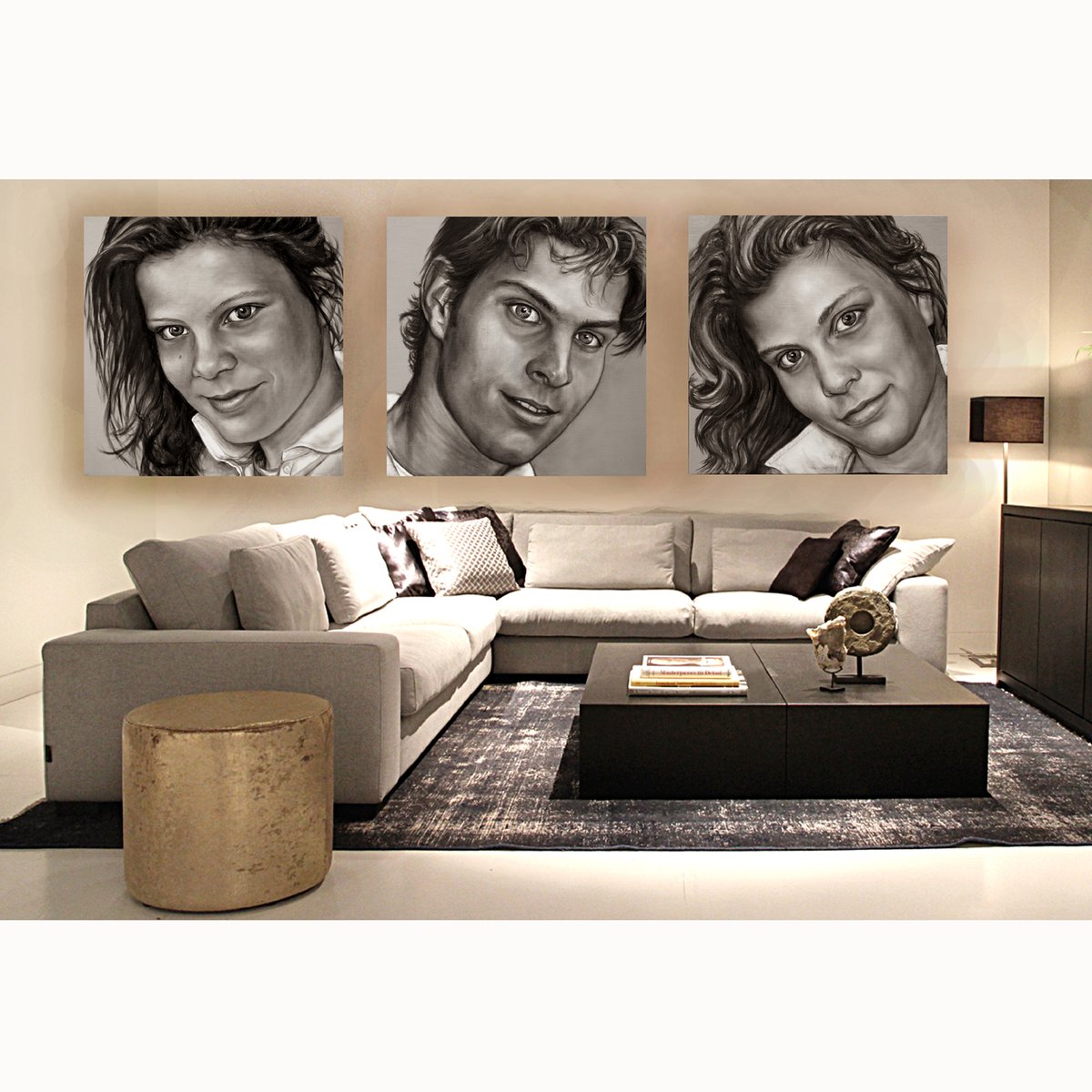 'Three of a Kind' Pien, Peter and Sas! In 2006 I painted this 3 part on behalf of their parents. In my style then! But not much has changed since then, luckily they still look like it.