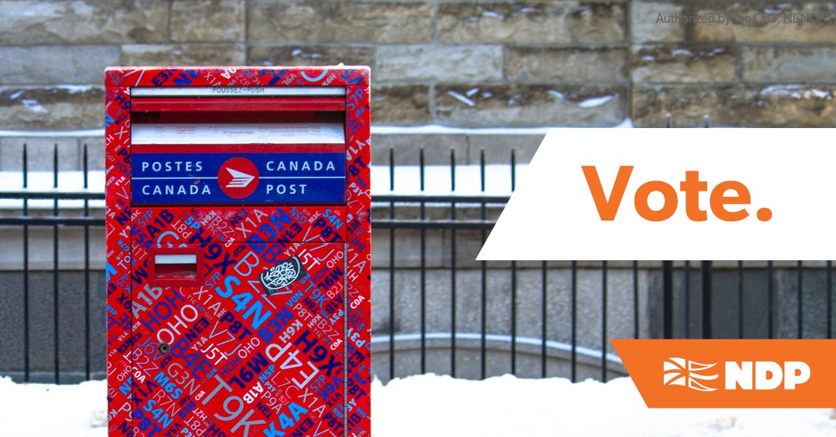 NLNDP's tweet photo. The deadline to have your ballot postmarked is Friday March 12. 

With so many issues facing Newfoundland and Labrador we need to elect more New Democrat MHAs to the legislature to fight for you and your family. 

#fightingforyou
#nlndp
#nlpoli https://t.co/GTpQjgYoeV