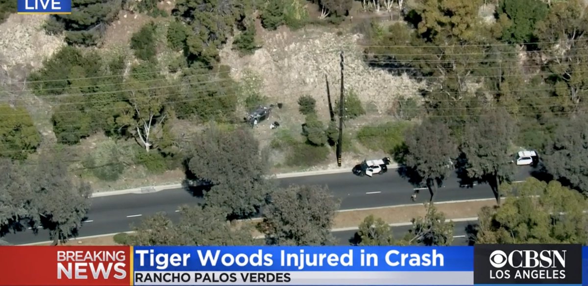 Here's a wider view of the Tiger Woods crash scene.