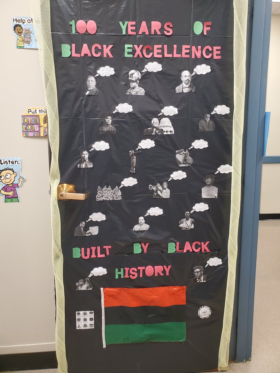 My students helped me decorate my door with prominent African-American figures from the late 1800s to early 1900s. Between 4 doors, we were able to cover a little over 100 years of Black Excellence. #BlackHistoryMonth