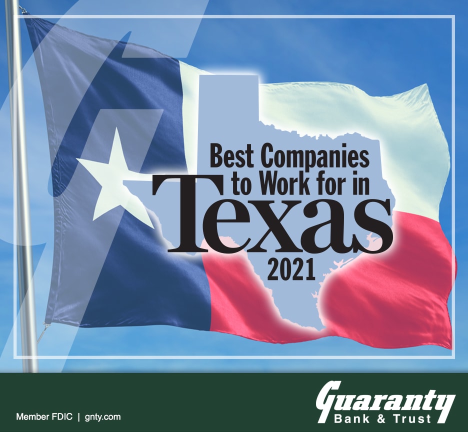 gntybank's tweet photo. @ - Just now
For the 12th year in a row our employees have named us one of the Best Companies to work for in the great state of Texas! At Guaranty you are not just en employee you are Family. 

#Guaranty #Gnty #BestCompanies https://t.co/ySrQpHShVC
