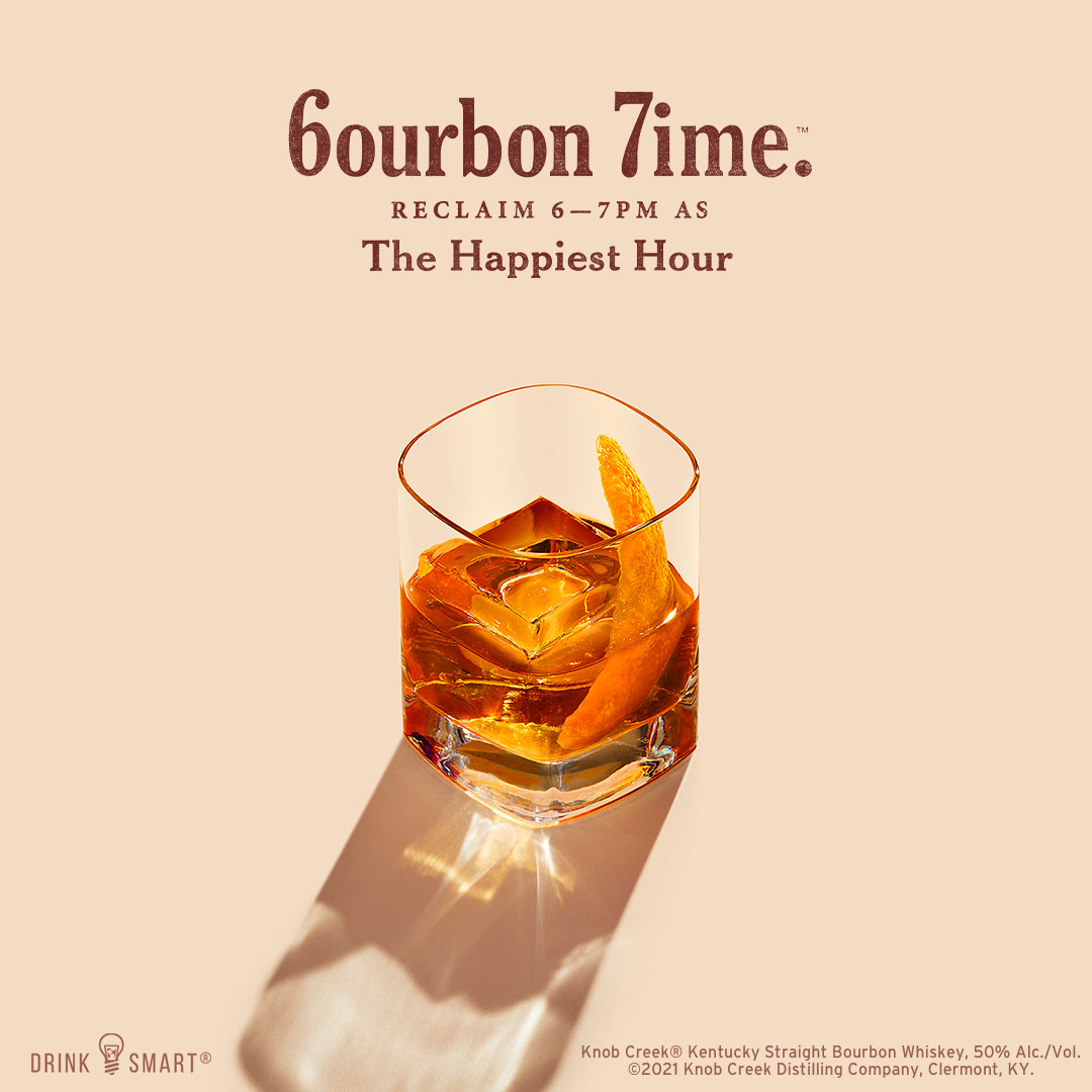 It’s time to set boundaries again. Reclaim 6-7pm with a signature Knob Creek #6ourbon7ime cocktail. #6ourbon7ime #TheHappiestHour