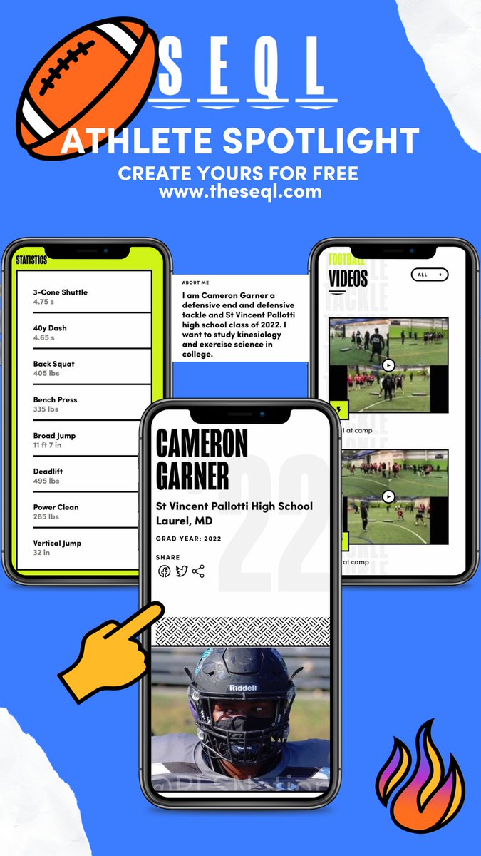 Fastbreak Connect (@fsbconnect) on Twitter photo Tuesday's #SEQLAthleteSpotlight is focusing on <a href="/cameron_gy/">cameron garner young📝</a> 👏
Cameron is a 2022 Defensive Lineman for <a href="/SVPHSFootball/">St. Vincent Pallotti Football</a> 🏈Cameron brings a mix of speed and strength to the defensive line, making him a nightmare in the trenches 🔥
Check out his #SEQL here ➡️theseql.com/athlete/camero… Tuesday's #SEQLAthleteSpotlight is focusing on <a href="/cameron_gy/">cameron garner young📝</a> 👏
Cameron is a 2022 Defensive Lineman for <a href="/SVPHSFootball/">St. Vincent Pallotti Football</a> 🏈Cameron brings a mix of speed and strength to the defensive line, making him a nightmare in the trenches 🔥
Check out his #SEQL here ➡️theseql.com/athlete/camero…