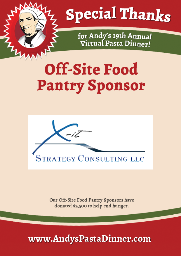andyspasta's tweet photo. Thank you to our Off-Site Food Pantry sponsor X-It Strategy Consulting! #apd2021 https://t.co/yfIEPqQVU7