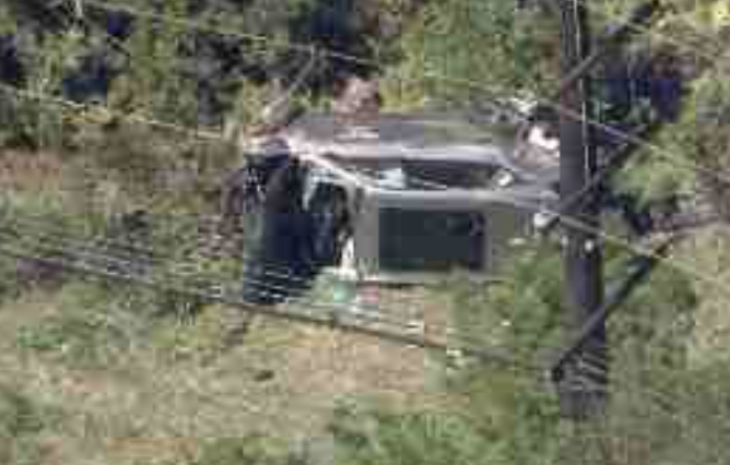 KTLA's tweet photo. Live: Sky5 is over the site of a solo-vehicle crash that left Tiger Woods injured; he's been taken to a hospital in unknown conditions https://t.co/w9MN2sLjhE https://t.co/znqvdi3jUS