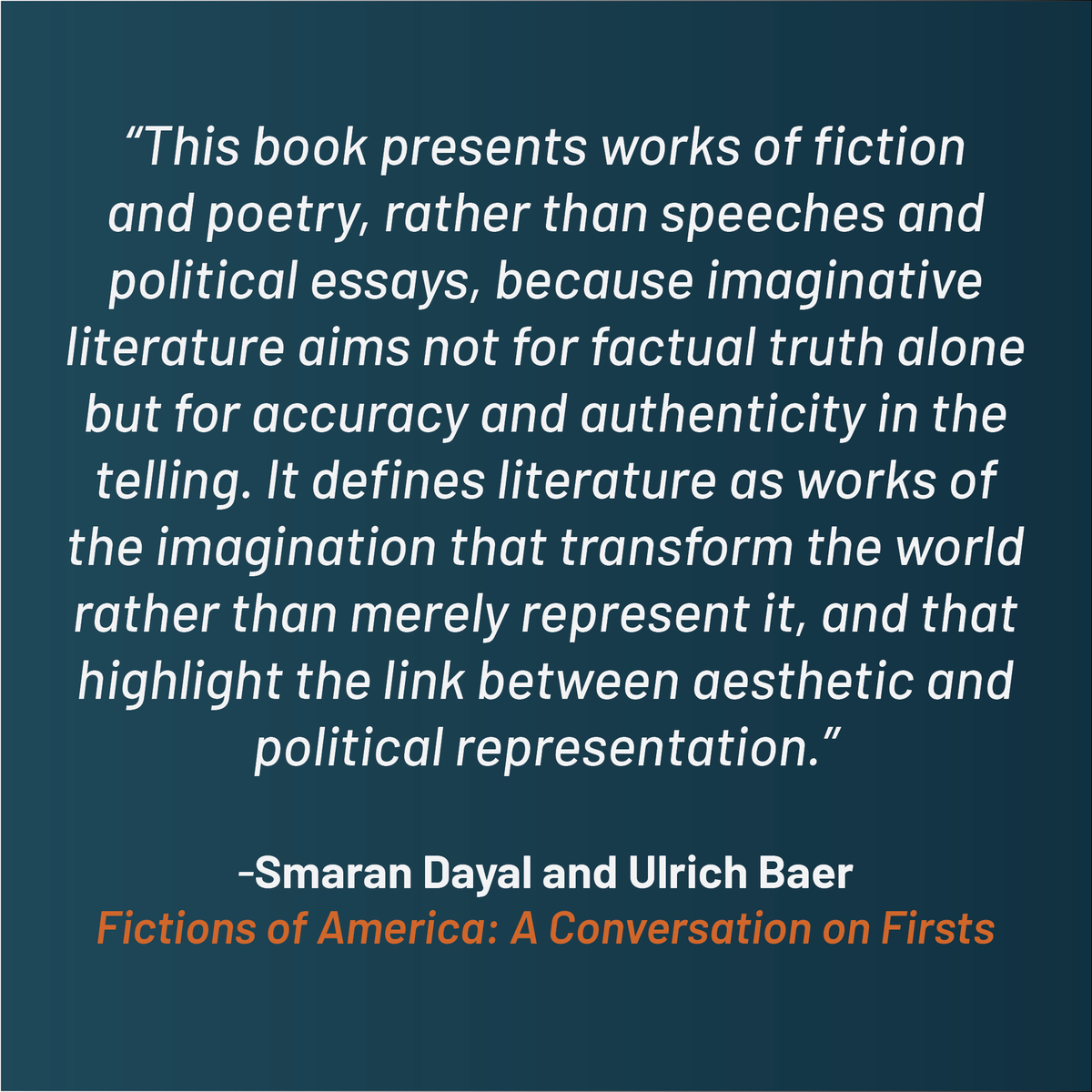 NYUHumanities's tweet photo. “Fictions of America presents a vanguard of poets and storytellers, who understood their work to be more than acts of publishing.” Join Ulrich Baer, Smaran Dayal &amp;  Nicholas Boggs as they discuss the foundational fictions on which we might build our collective lives today. https://t.co/JOi0Iu2MLq