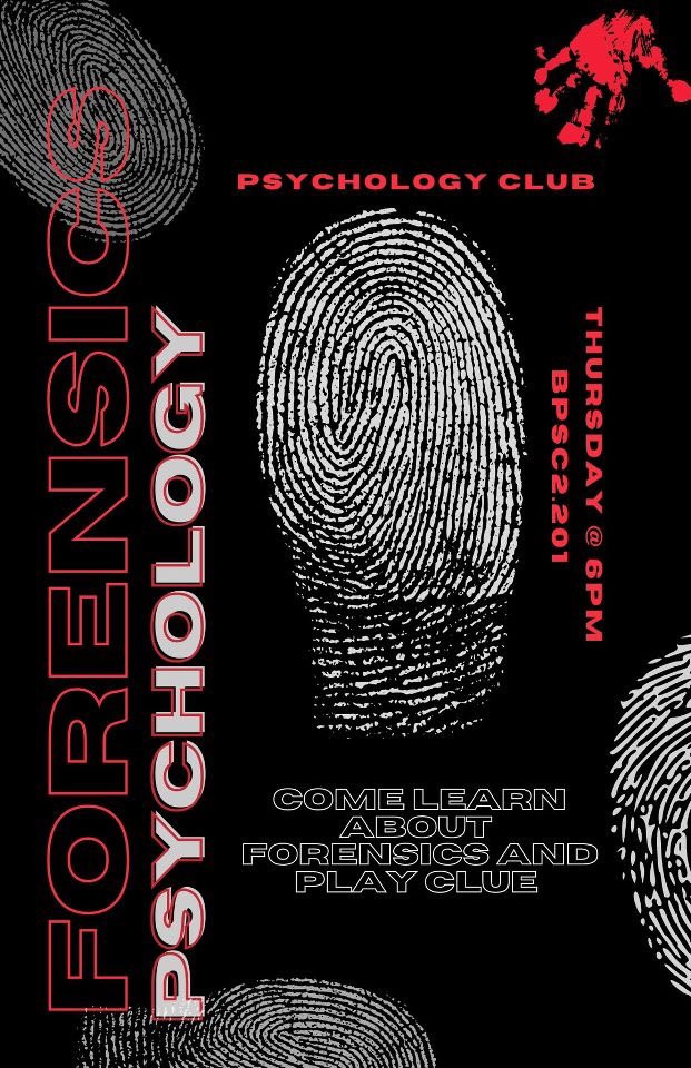 Join us this Thursday to learn about forensic psychology and play fun games like Clue! 🧠🔪