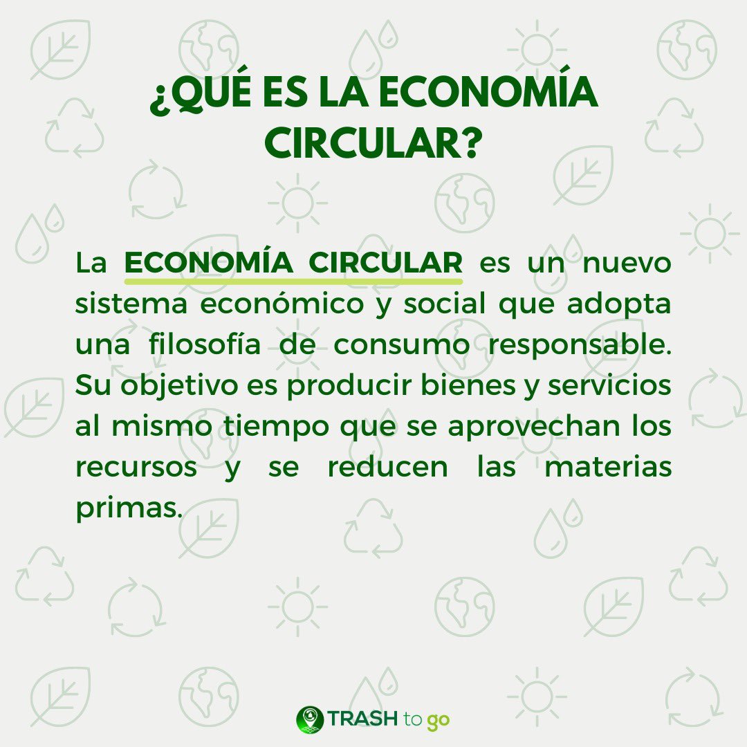 TrashToGoApp's tweet image. La economía circular defiende la optimización de los materiales y residuos, alargando su vida útil. 🌍🍃♻️
#TrashToGoApp #Appdereciclaje #Reciclaje #MedioAmbiente #PorUnMundoMejor #Conciénciate #SalvemoselPlaneta #EconomíaCircular