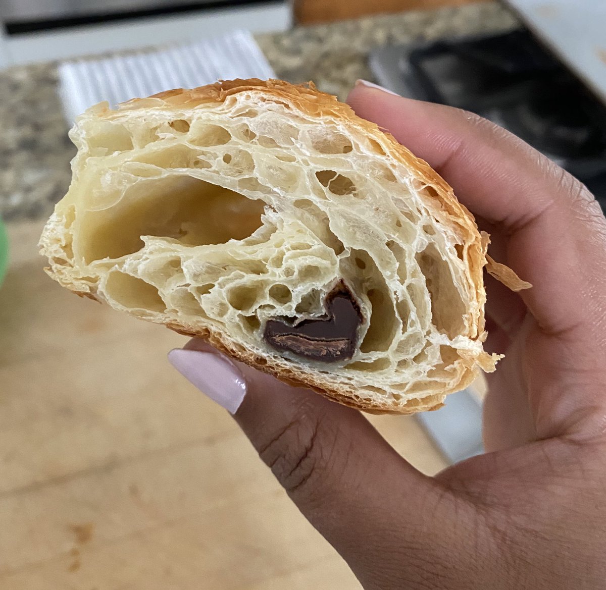 You cannot call it a chocolate croissant if there’s only ONE MEASLY PIECE OF CHOCOLATE IN THE WHOLE CROISSANT