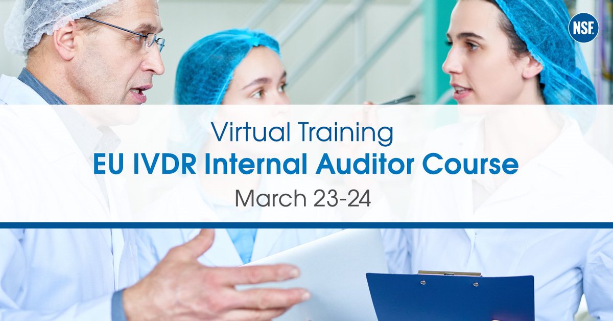 This interactive two-day course describes the regulation from an auditors' perspective and will provide you with practical instruction to plan and conduct internal and supplier audits based on our EU IVDR model. Register your place online: nsfmedicaldevices.trainingfolks.com/store/1024204-… #euivdr