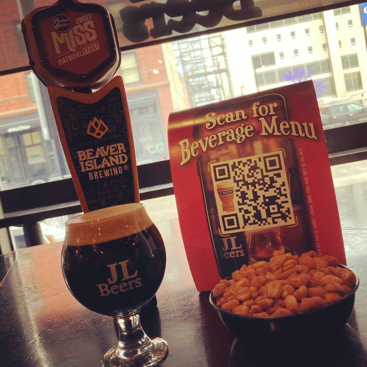 There’s nothing better for impending winter weather than a great peanut butter stout! Stop by Downtown for one of the best around, <a href="/BeaverIslandSTC/">Beaver Island Brewing Company</a> Peanut Butter Sweet Miss on Nitro! #jlbeers #jlbeersdowntown