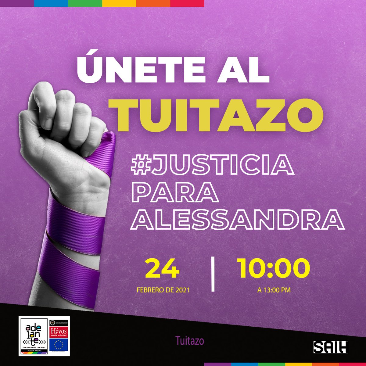 ✊ ¡El transfeminicidio de Alessandra no puede quedar impune!
Este miércoles 24 de febrero, te invitamos a sumarte al tuitazo de pedido de #JusticiaParaAlessandra. 
<a href="/MesaDSDR_Bol/">Mesa Nacional DSDR</a> <a href="/ADESPROC/">ADESPROC Libertad</a> <a href="/HivosAmLatina/">Hivos América Latina</a>