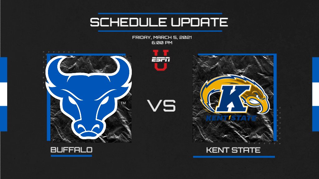 🚨 SCHEDULE UPDATE 🚨

<a href="/MACSports/">MACtion</a> has announced that UB's March 5 game against Kent State has been picked up by ESPNU...Tip off will be at 6pm at Alumni Arena

#UBhornsUP