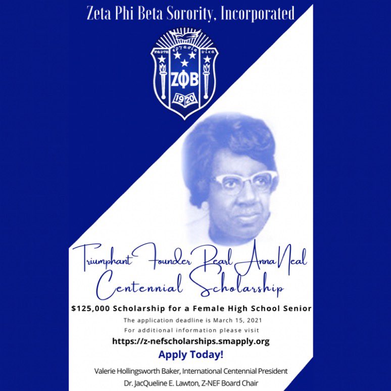 ZPhiBInc1920's tweet photo. EXTENDED DEADLINE ** SCHOLARSHIP OPPORTUNITY! The application is due March 15, 2021. Tag every high school senior, parent/guardian, and educator you know! 

For additional information please visit: 
https://t.co/OLGl6cauOE

#zetaphibeta #zphib #scholarship https://t.co/tCyLwCce9v