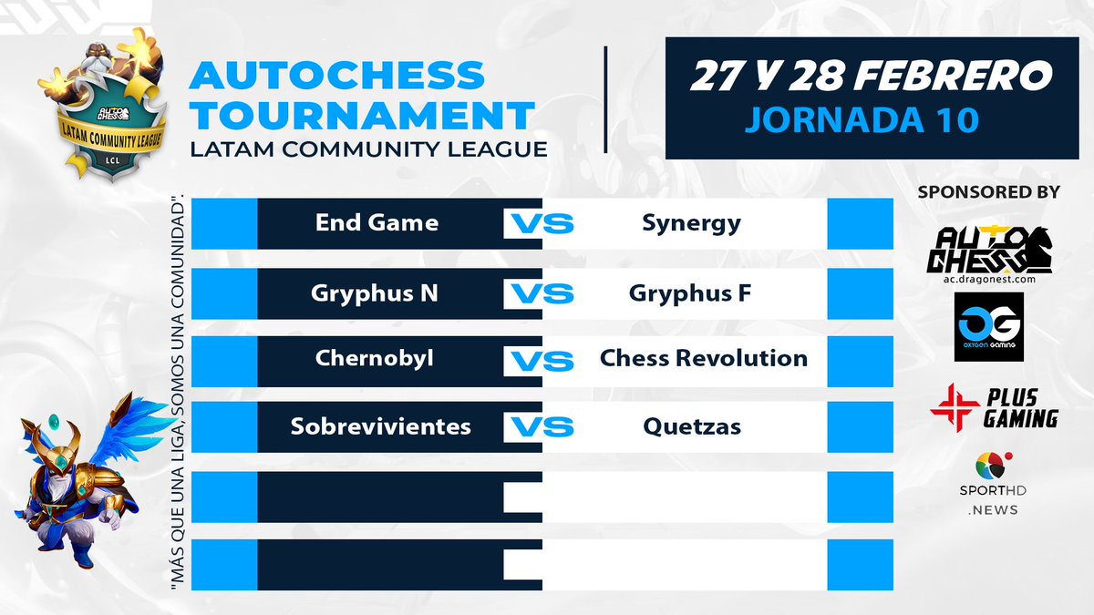 AutoChessLATAM's tweet photo. 🏆Latam Community League🏆

Hola comunidad, estos son los juegos de la JORNADA 10, todos los fines de semanas cada equipo jugaran 2 jornadas.🥳🥳

Muchos partidos por disfrutar y emocionarse...!📆📺🎙️ https://t.co/2DYLmuBzF6
