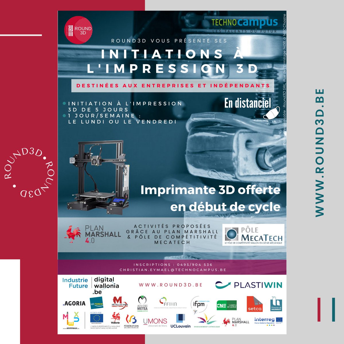 Venez découvrir nos initiations à l'impression 3D pour les entreprises et indépendants ! 

5 jours, 1 jour par semaine et une imprimante 3D offerte pour découvrir les opportunités de l'impression 3D.
Venez vous inscrire ! 

#formations  #3Dprinting #3D #impression3D #round3d