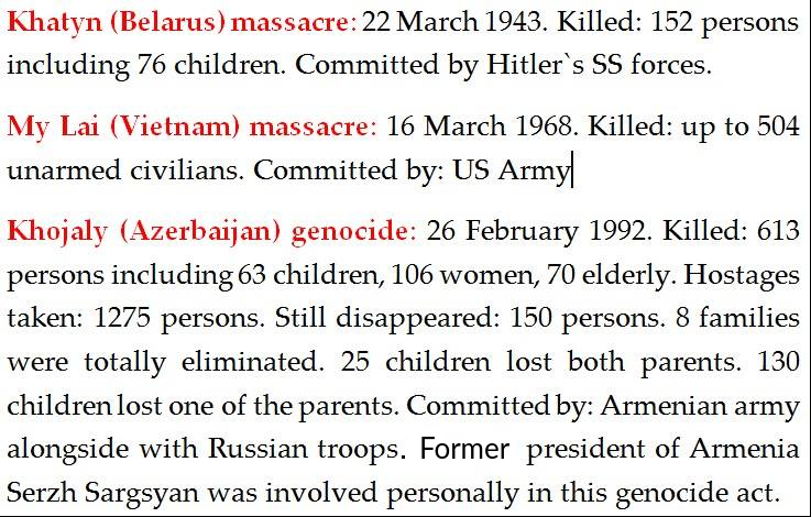 azerhasret's tweet photo. #JusticeforKhojaly #Khojaly #AggressiveSeparatism #KarabakhSeparatism #EndOccupation #ArmenianTerrorism #ArmenianSeparatism #Karabakh1988 #NagornoKarabakh #Occupation #ArmenianTerror #Armenia #Genocide #26February1992 #Khatyn #MyLai #Vietnam #Belarus @Hye_Reality https://t.co/02Comge11F