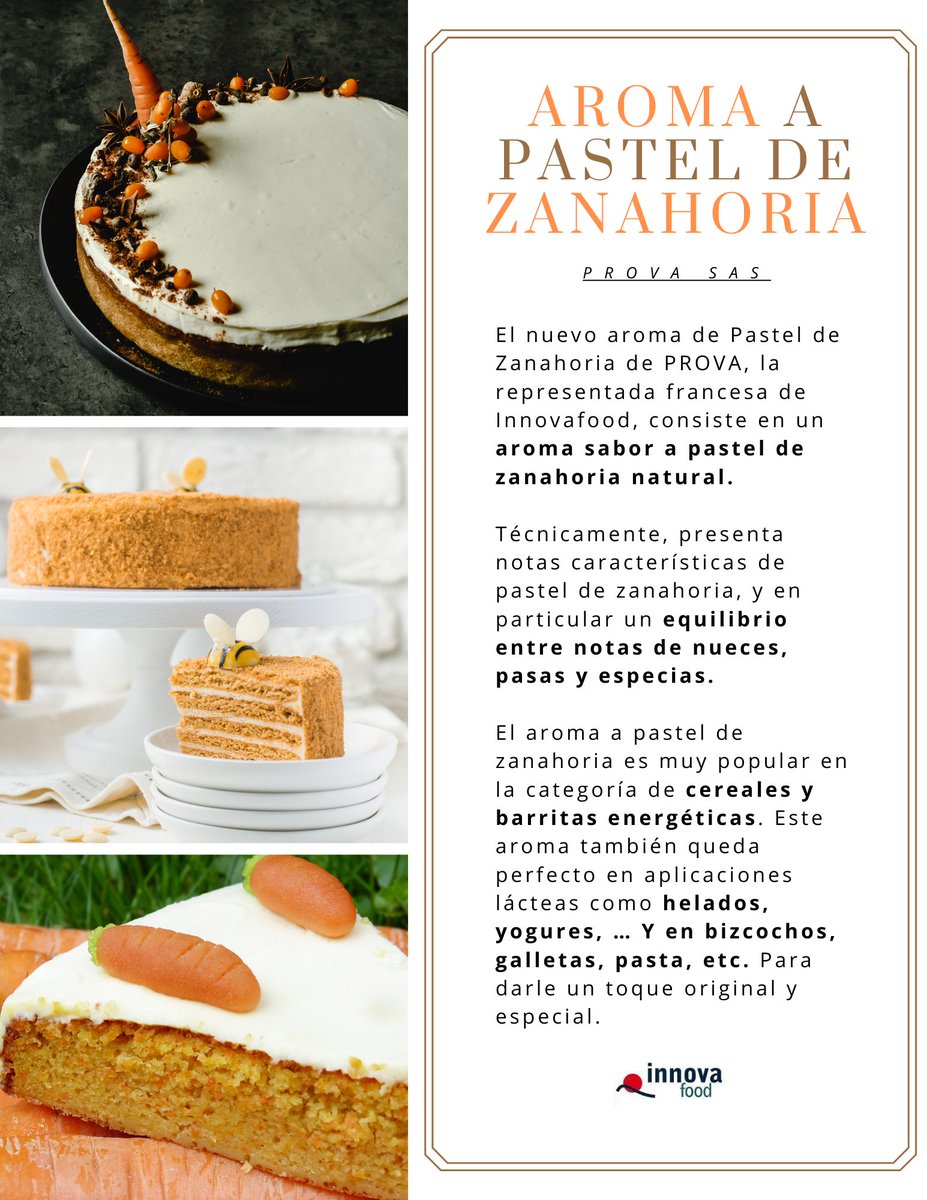 Innovafood2005's tweet photo. 🥕Aroma a pastel de #ZANAHORIA 🥕

Este nuevo #aroma, original y divertido es perfecto para aplicaciones en #galletas, #bizcochos, #cereales y , #healdos... además de tener un equilibrio ideal entre notas a #frutosecos y #especias

¿Te atreverías a probarlo? #Innovafood #flavours https://t.co/gm8jboBpNb