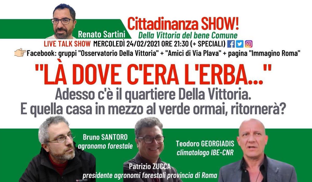 'Là dove c'era l'erba...'
Adesso c'è il #quartiereDellaVittoria.
E quella casa in mezzo al verde ormai, ritornerà?

Domani 24 febbraio 2021, ore 21:30, terza puntata in diretta live di #CittadinanzaShow!