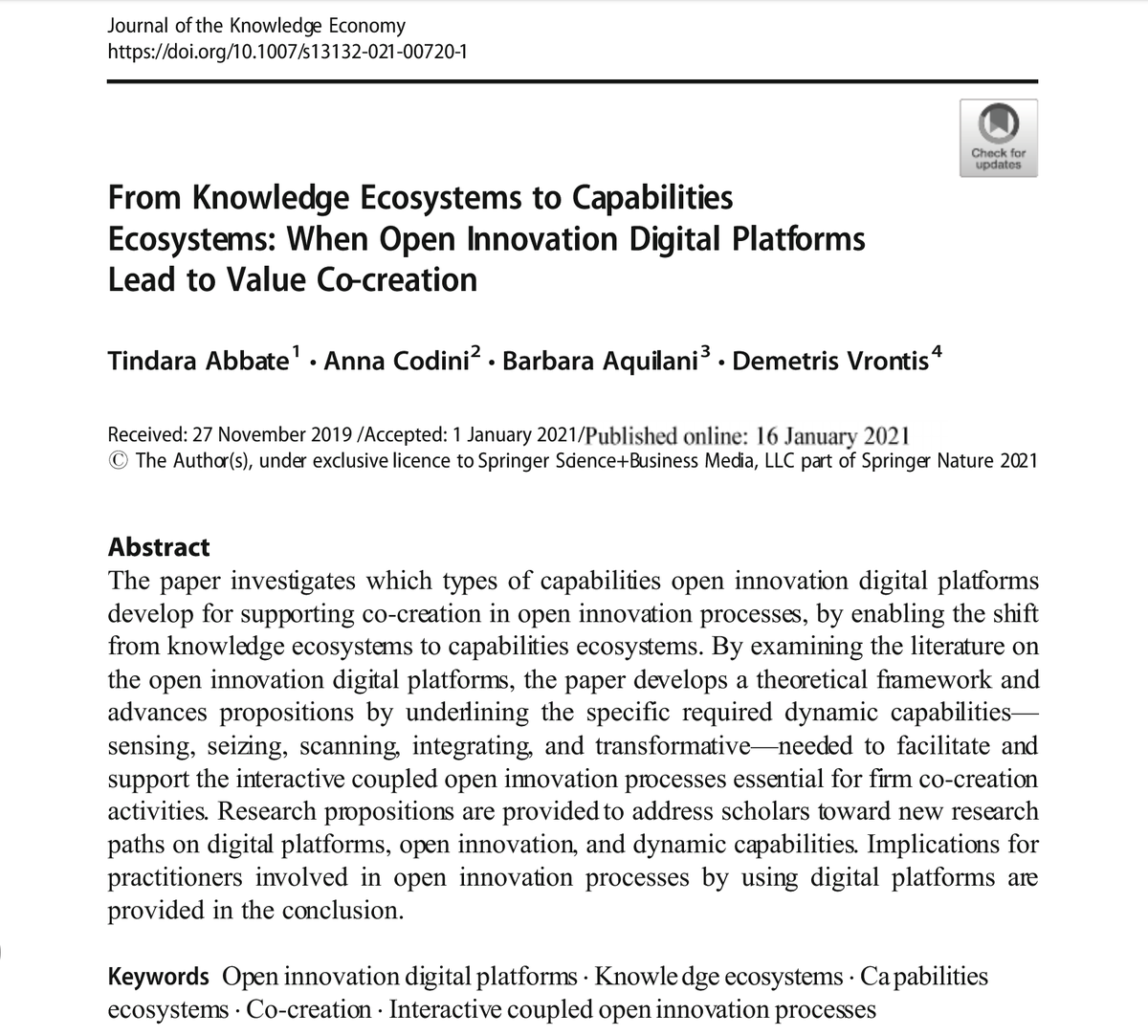 Jeff_Piestrak's tweet photo. Another capabilities focused perspective, here in context of knowledge co-creation and innovation on #DigitalPlatforms /8

From #KnowledgeEcosystems to Capabilities Ecosystems:
When #OpenInnovation Digital Platforms Lead to Value Co-creation

Read access @ https://t.co/vGX305XNZp https://t.co/b7O2nsnWCN