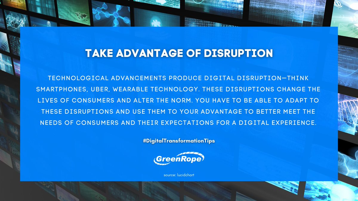 GreenRope's tweet photo. Disruption does not always have to be negative. When we were "disrupted" by Smartphones, Uber, & wearable tech, they increased mobility. Seize the opportunity to meet consumer needs & improve your brand's digital processes. #TransformationTips #DT #DX #Tips #CRM #Tech #GreenRope https://t.co/hkwBbU9T7U