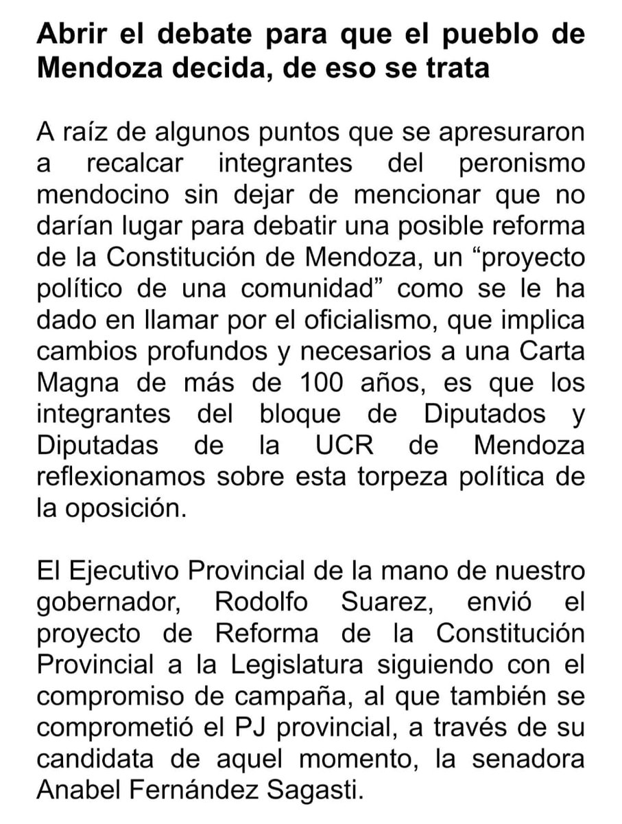 china_cecilia's tweet photo. Como Presidenta del bloque @ucrdiputadosmza me veo en la obligación de no dejar pasar ciertas cosas y es por eso que comparto la nota de opinión. ⏩

@rodysuarez @vibanezrosaz
@MendozaGobierno #ReformaInstitucional
#AdelanteMendoza #GobiernodeDiálogo https://t.co/koHNC9uzLm