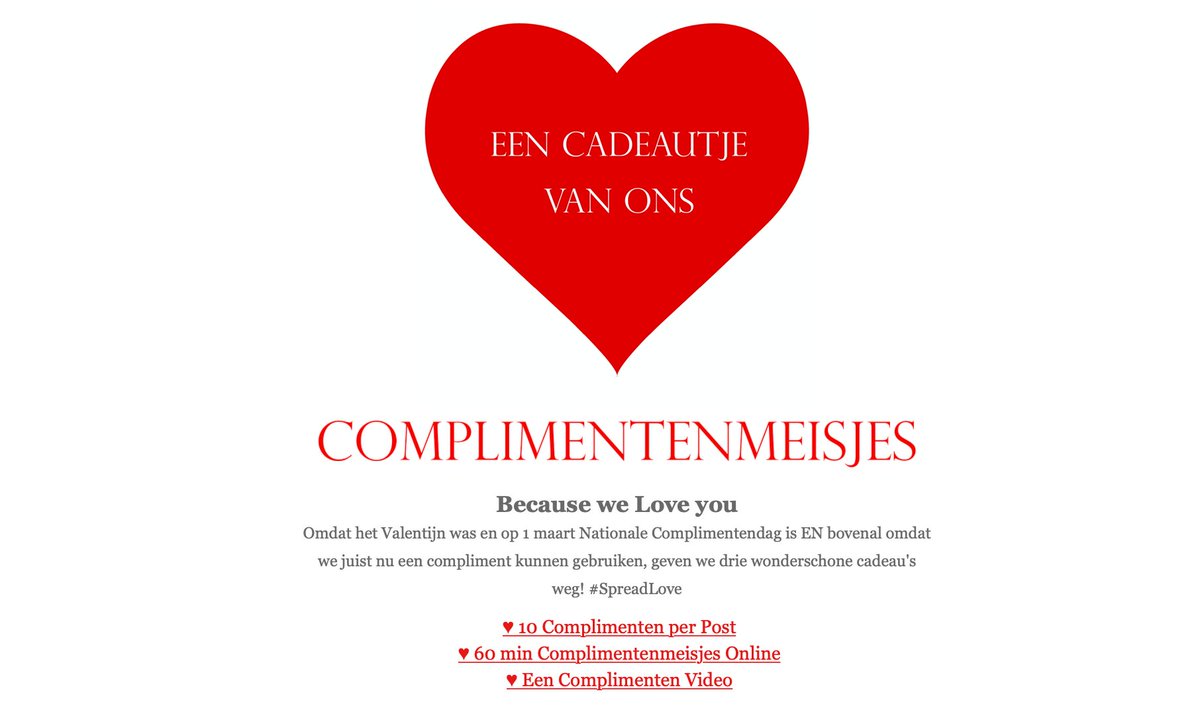 Lees onze Liefdesnieuwsbrief • We geven cadeaus weg • Waarom is een compliment belangrijk • Flashback naar ons hoogtepunt van 2020 (nog net voor Covid hit the fan). mailchi.mp/complimentenme…
#complimentenmeisjes #compliment #complimentendag  #SpreadLove #online