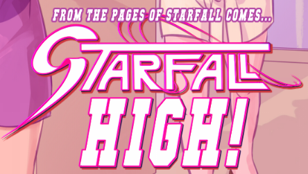 AdamBlackhat's tweet photo. The #StarfallHigh logo is also getting a face lift! From its shoddy beginnings at my hands, to a complete redesign from @sixstepsaway, to something closer to @azeher_may 's art, retrofitting the #Starfallcomic logo created by @TheBlackWolf94 to get the job done! https://t.co/DrlKIobdZU