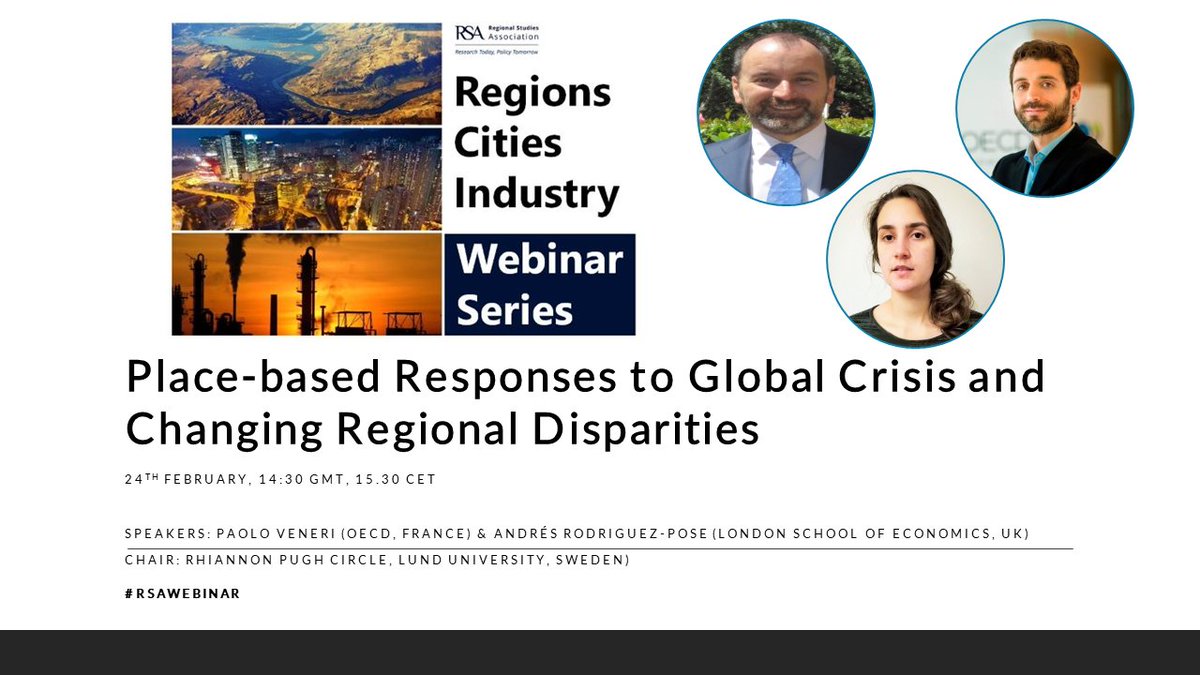 There is still time to register for the next Regions Cities Industry webinar tomorrow, 24th Feb, 14.30 GMT, 15.30 CET register here: bit.ly/2P8MnSB more info here: bit.ly/2NqZU7w #RSAWebinar <a href="/paolo_veneri/">Paolo Veneri</a> <a href="/rodriguez_pose/">Andrés Rodríguez-Pose</a> @PughRhiannon <a href="/regstud/">Regional Studies Association</a>