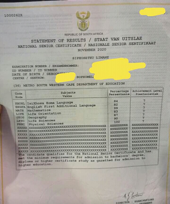 Thato_Rachidi's tweet photo. This is Siphosethu Limane a product of Sophumelela high School situated in the Western Cape.From a community of cossovo in samora Michael. He was able to pass with 7 Distinctions including 100% in Physical Sciences.he applied At UCT,he would appreciate any type of financial.... https://t.co/ZttXhNhykV