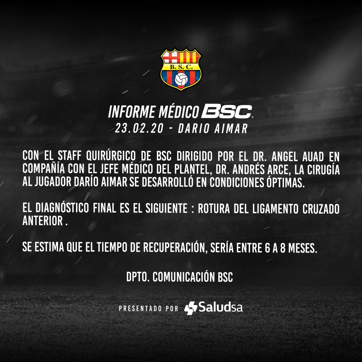 IdoloPasionWeb_'s tweet photo. 6 a 8 meses fuera de las canchas. #FuerzaDari https://t.co/y2Cz1SAzKA