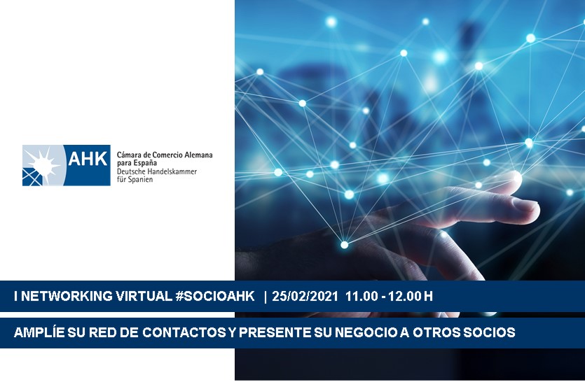 AHK_es's tweet photo. 🗓️ 25/02/2021 ⏰11.00 h
¡No os perdáis el primer #NetworkingVirtual #SocioAHK de la Cámara Alemana! Podréis presentar vuestra empresa y conocer a otros socios de la Cámara Alemana. ¡Os esperamos!
👉Más info e inscripción gratuita
https://t.co/6AS2wDFel7 https://t.co/whXpRlrVql
