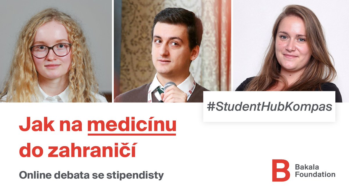 Pro zájemce o studium medicíny je tu první #StudentHubKompas - neformální online debata se stipendisty #bakalascholar, kteří aktuálně studují medicínu na předních univerzitách v UK a USA. 
Čtvrtek v 16:30.
Registrace: …nt-hub-kompas-medicina.eventbrite.com