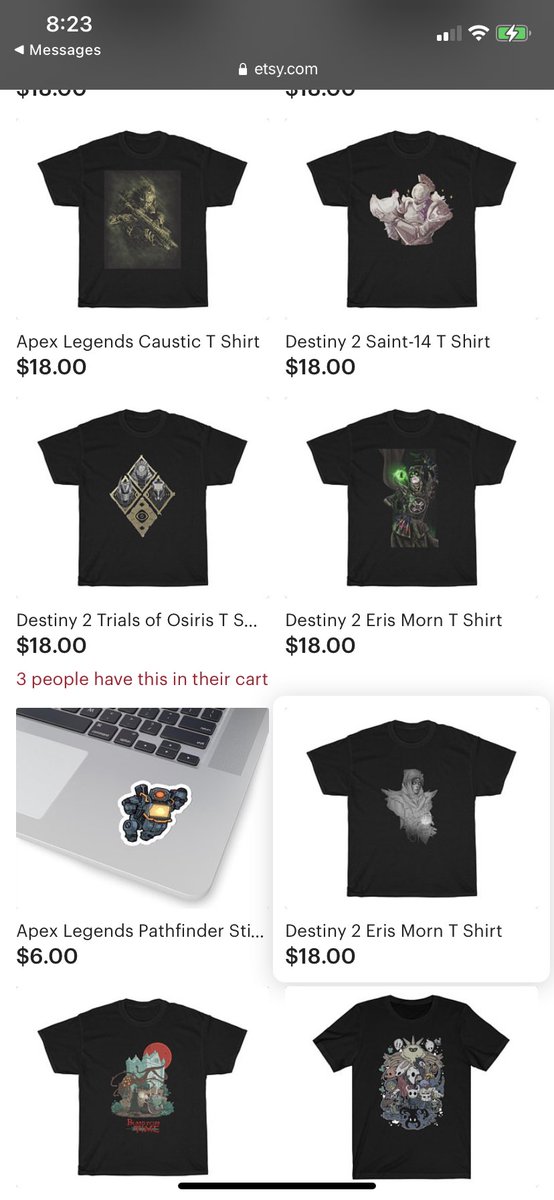 JenWhaleArt's tweet photo. This Etsy page has stollen my drawing and placed it on a shirt to make profit off of without my knowledge or permission 🙄 It looks like they also have a bunch of other stollen designs #bungie #arttheft https://t.co/DFz0waiqJJ