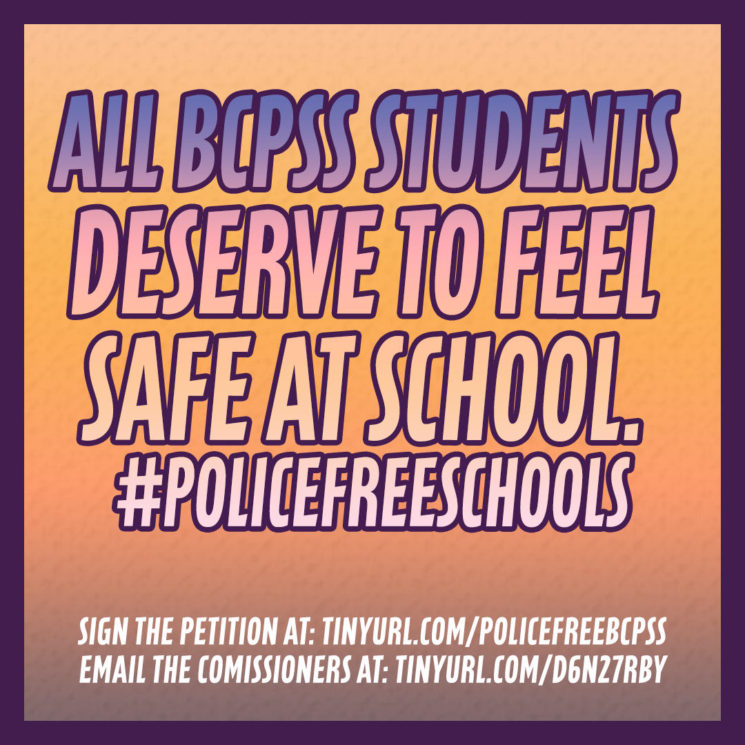 RestorativeBalt's tweet image. RRB is working alongside the Coalition for Police Free Schools in Baltimore City’s campaign for #policefreeschools and #counselorsnotcops, as we work with our youth and the communities that support them to end the school-to-prison pipeline.