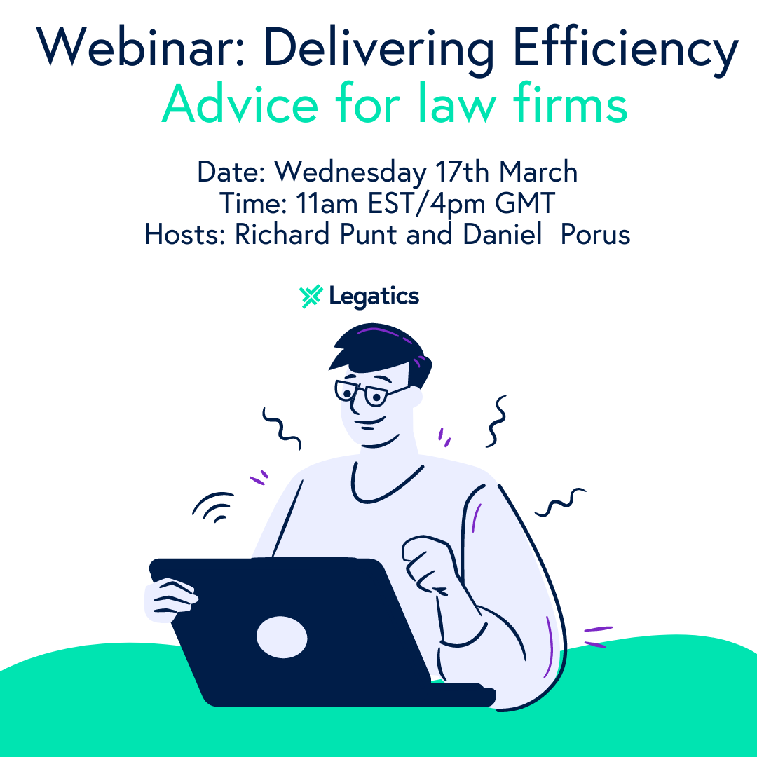legatics's tweet photo. Inefficiency in your firm can have a detrimental effect on client satisfaction, work quality and burnout. We've invited Richard Punt to share his experiences on improving efficiency to help you and your team. 

Register here: https://t.co/JNW74QbRJz
#legaltech https://t.co/MRJjsRbCvb