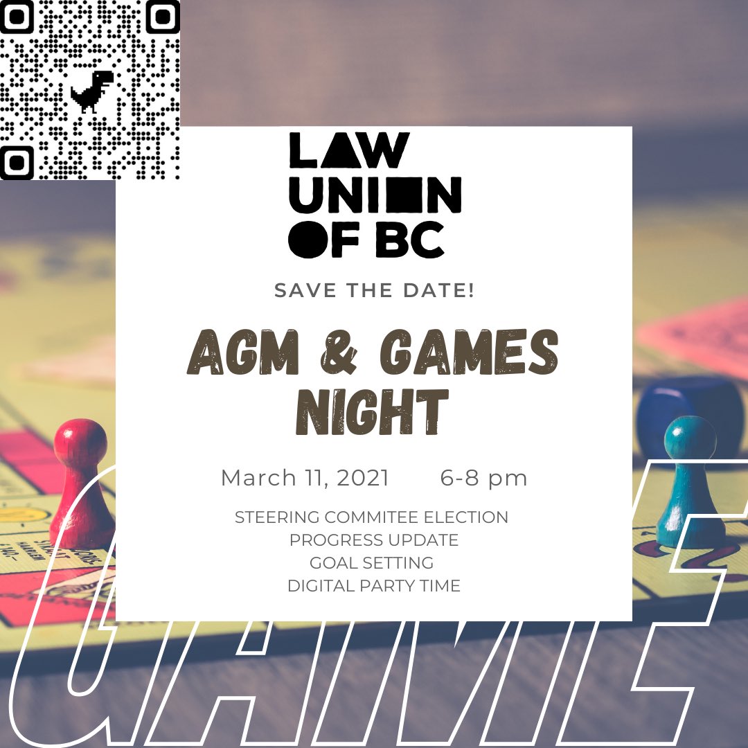BCLawUnion's tweet photo. Our AGM &amp; Games Night is quickly approaching! Be sure to register in advance here: https://t.co/MfQxMofLUt 👾 https://t.co/4yhlFEsEfc
