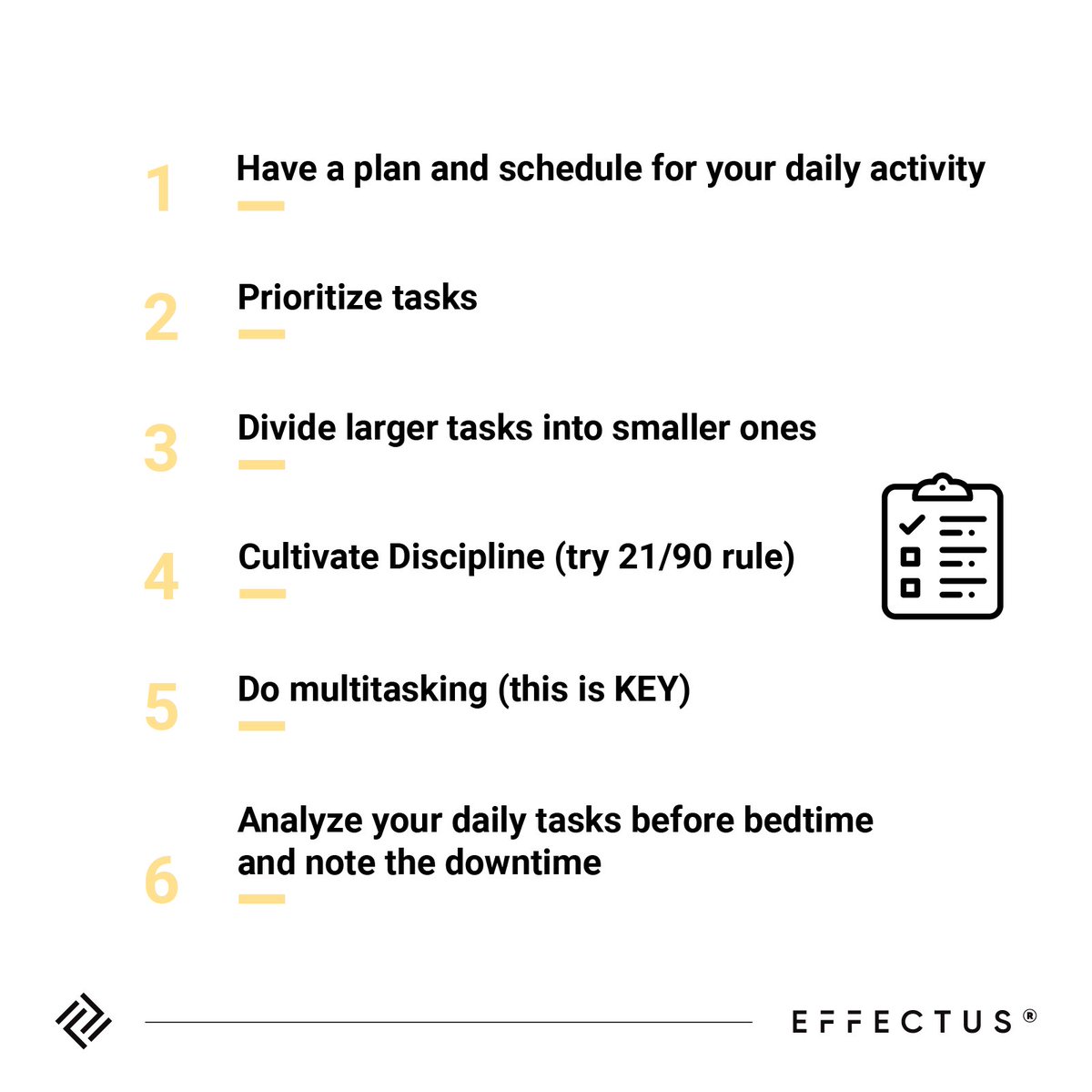 🕒 ✅ How well do you manage your TIME? 📝Share below your BEST tips! . . . #effectus #effectussoftware #keeponcoding #techtips #programminglife #coding #learntocode #devlife #programming #programmer #developerlife #developer #developerspace