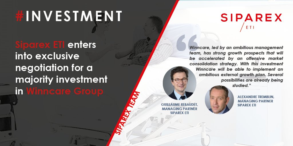 [Investment] 📢 New investment for Siparex ETI 💪❗

We are very happy to announce that #SiparexETI is entering into exclusive negotiation to invest in <a href="/winncare/">Winncare</a> and support the group, and its CEO <a href="/PhilippeCHENE1/">Philippe CHENE</a>, in a new development phase. 🤝

#privateequity #investment