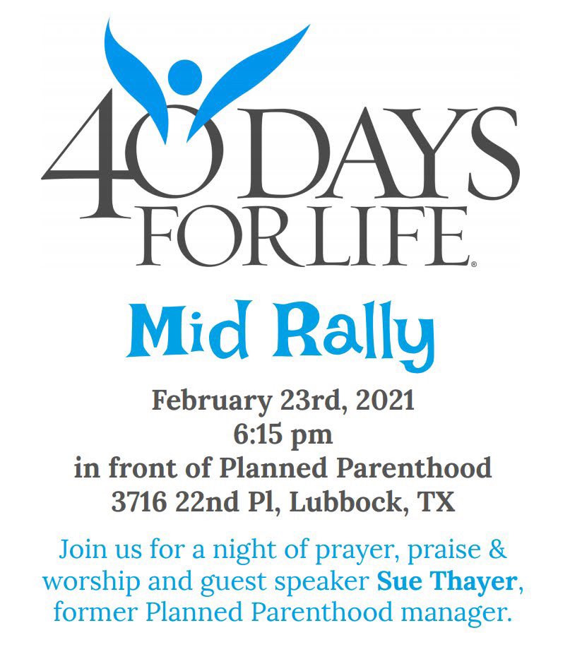 prolifeTTU's tweet photo. Tonight!!! Come celebrate 40 days for life with RDL👈 https://t.co/n0NaAt5yKD