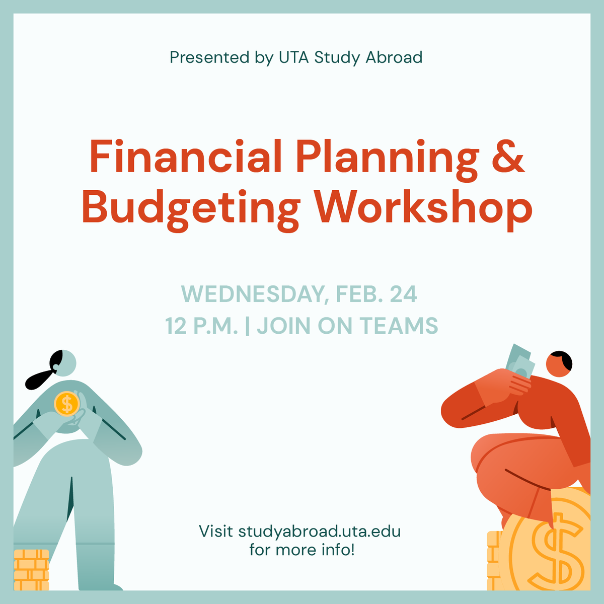 UTAstudyabroad's tweet photo. 💸✈️ Want to know how you can afford to study abroad? Join us this Wednesday for a virtual budgeting workshop at 12 PM! 

Get the link to join at https://t.co/fCDRe8ibk0 https://t.co/1hKCcNjyoA