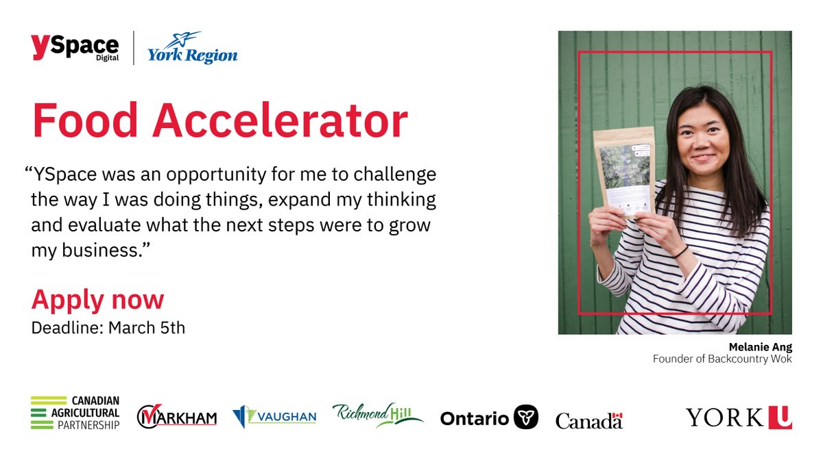 YSpaceYU's tweet photo. Accelerate your growth in the #FoodandBeverage industry just like @BackcountryWok!
Applications for our #FoodAccelerator are open! This program will help you build your strategy, make industry connections & take your company to the next level.
Apply: https://t.co/bSigNVUD1d https://t.co/MIMiXUvdn4