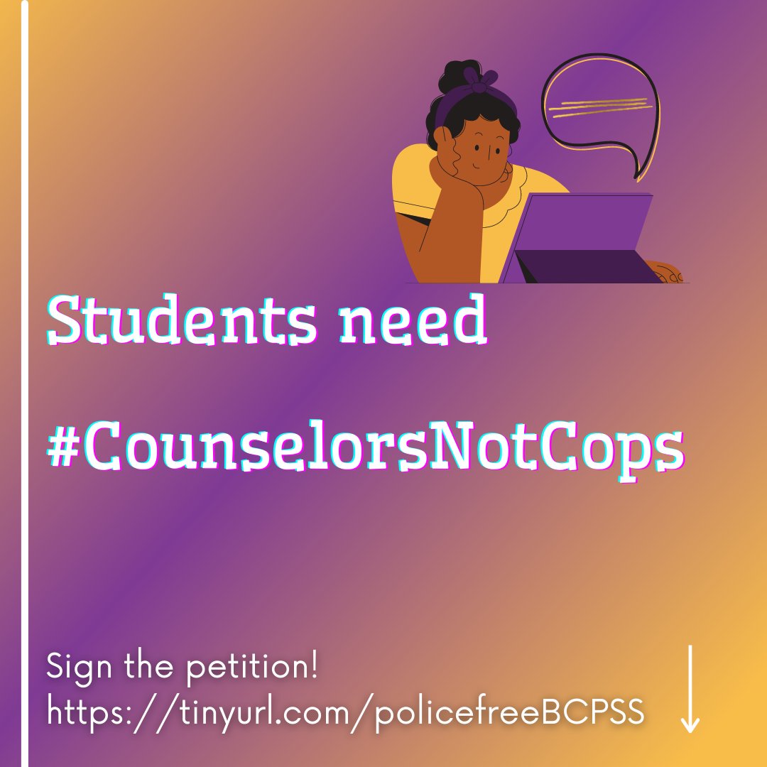 MelissaBadeker's tweet image. End the school to prison pipeline at @BaltCitySchools. #CounselorsNotCops #PoliceFreeSchools Sign the petition  from Coalition for Police Free Schools! docs.google.com/forms/d/e/1FAI…